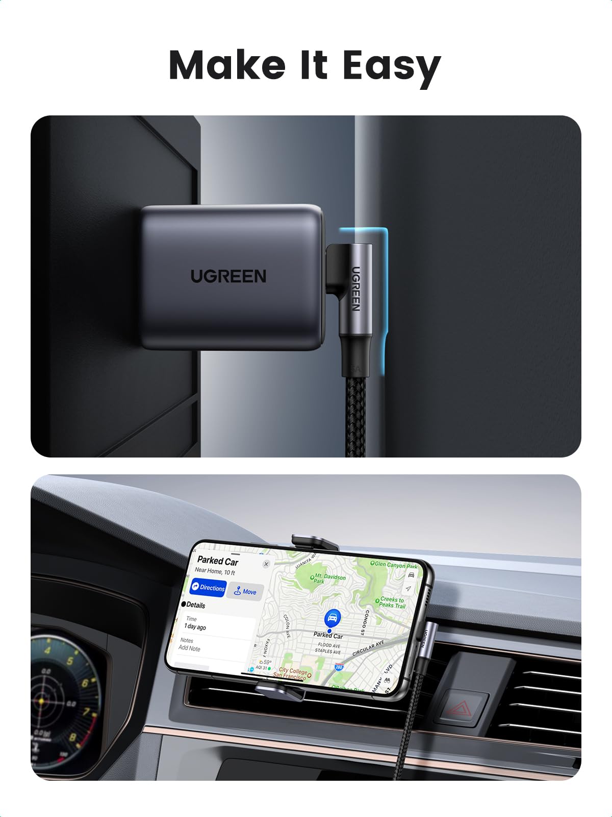 UGREEN 100W USB C Cable 90 Degree Type C Charging Cable 10FT
